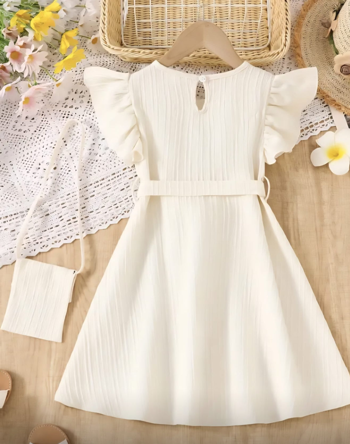 Vestido beige con cartera